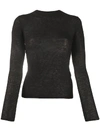 Saint Laurent Ribbed Knit Sheer Top In Black