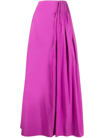 Valentino Gathered-waist Cotton-blend Faille Maxi Skirt In Purple