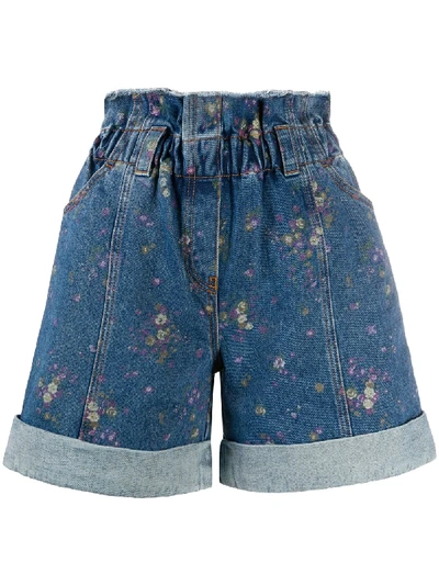 Philosophy Di Lorenzo Serafini Floral-print Denim Shorts In Blue