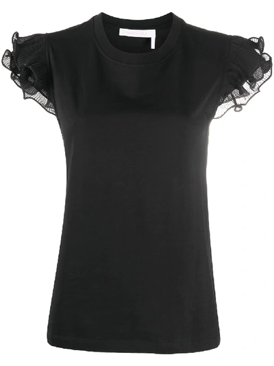See By Chloé Crew Neck Ruffled T-shirt In Black