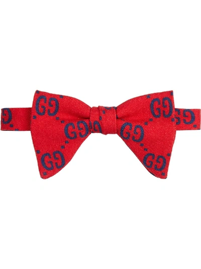 Gucci Kids' Logo Print Wool & Silk Bow Tie In Red