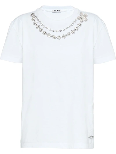 Miu Miu Embellished T-shirt In White