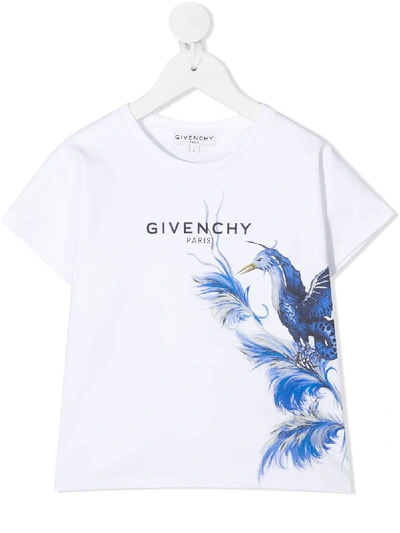 Givenchy Kids' 飞鸟羽毛印花t恤 In White