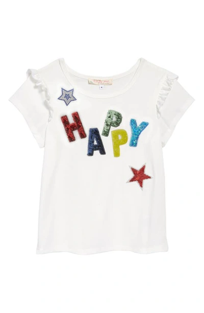 Truly Me Kids' Happy Sequin Appliqué T-shirt In White Multi