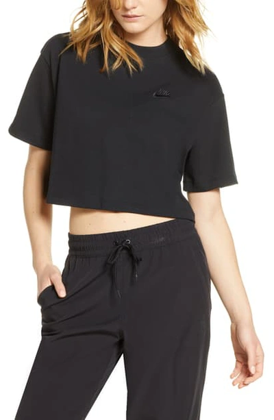 Nike Sportswear Short Sleeve Jersey Crop Top In Black/black