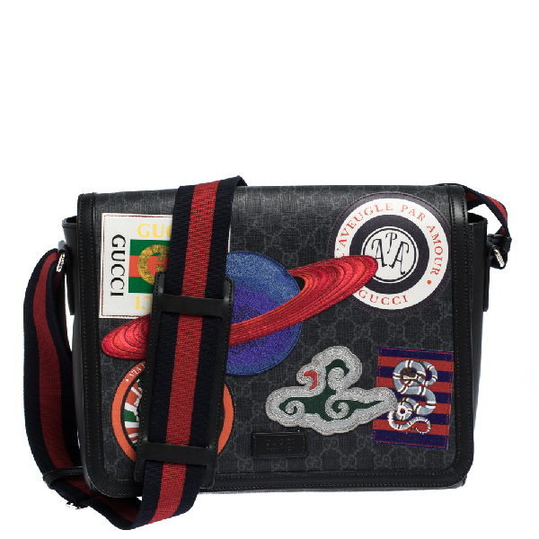 Gucci Men's Supreme Gg Canvas Messenger Bag With Planet Patches | NAR ...