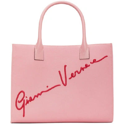 Versace “signature”刺绣帆布托特包 In Pink