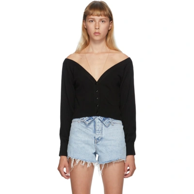 Alexander Wang Cropped Crystal-embellished Tulle-trimmed Wool-blend Cardigan In Black