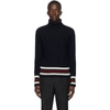 THOM BROWNE NAVY MOHAIR ARAN CABLE TURTLENECK