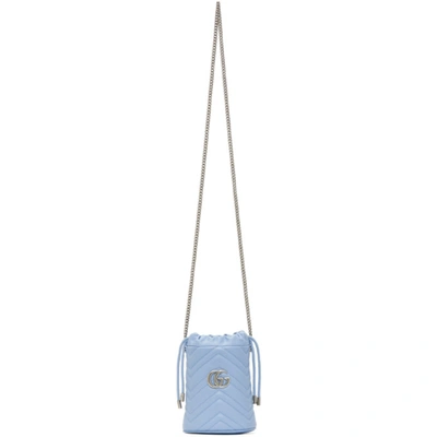 Gucci Mini Gg Marmont 2.0 Leather Bucket Bag In Porcelain Blue