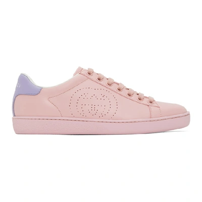 Gucci Perforated Interlocking G Ace Trainers In Pink