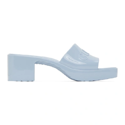 Gucci Rubber Logo Platform Slide Sandal In Light Blue