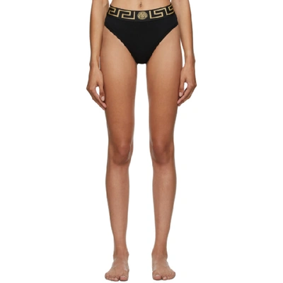 Versace Stretch Cotton Briefs With Logoed Elastic Band In Black