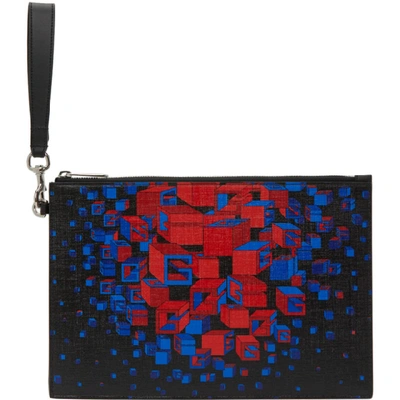 Gucci Square G Space Print Zip Pouch In Supreme Canvas And Black Leather