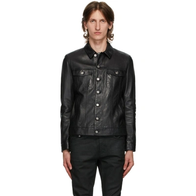 Saint Laurent Leather Jacket With Shearling Collar In Black