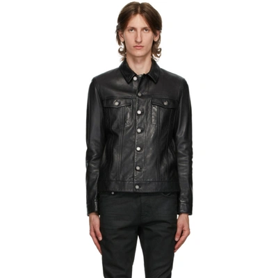 Saint Laurent Button-up Leather Jacket In Black