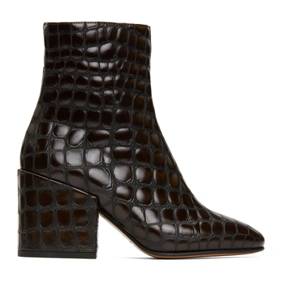 Dries Van Noten Croc-effect Leather Ankle Boots In 704 Brown