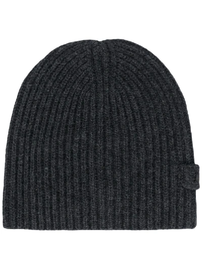 Prada Ribbed Knitted Beanie In Grey