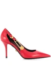 VERSACE SAFETY-PIN POINTED LEATHER PUMPS