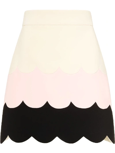 Miu Miu Scallop Colorblock Faille Cady Skirt In White