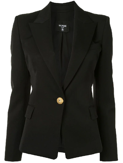 Balmain Fitted Embossed Button Detail Blazer In Black