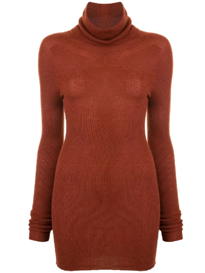 Rick Owens Cowl-neck Ribbed Sweater In Brown
