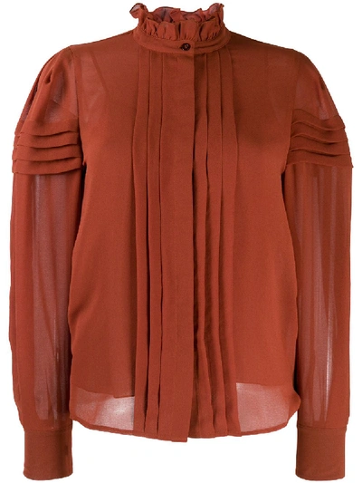 See By Chloé Pleated Long-sleeved Shirt In Brown