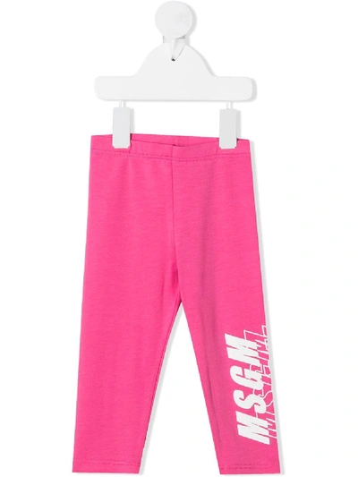 Msgm Babies' Logo Print Leggings In Pink