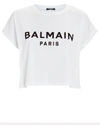 Balmain Logo Print Cotton Jersey Cropped T-shirt In Weiss