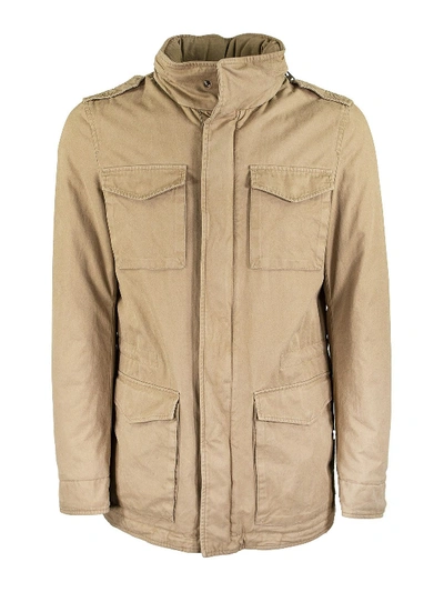 Herno Cotton Parka In Beige Featuring Hood In Camel