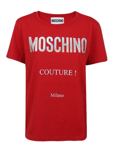 Moschino Couture Logo Cotton Jersey Slim T-shirt In Red