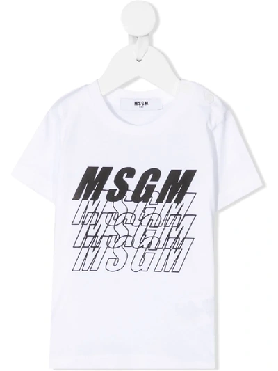 Msgm Babies' Logo Print T-shirt In White