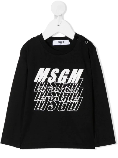 Msgm Babies' Logo Print T-shirt In Black