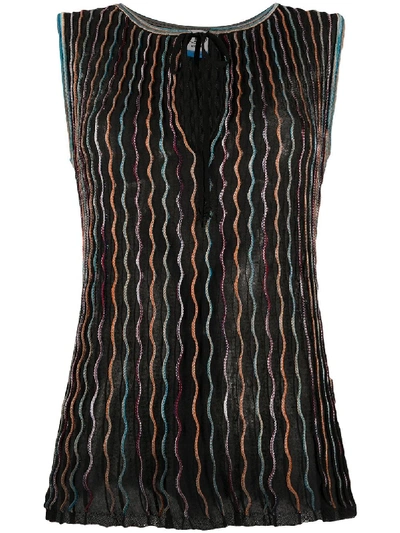 M Missoni Fine-knit Embroidered Blouse In Black