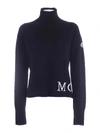 MONCLER WHITE LOGO TURTLENECK IN BLACK