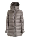 MONCLER ANGE LONG DOWN JACKET IN GREY FEATURING HOOD