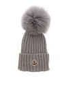 MONCLER RIBBED BEANIE IN GREY