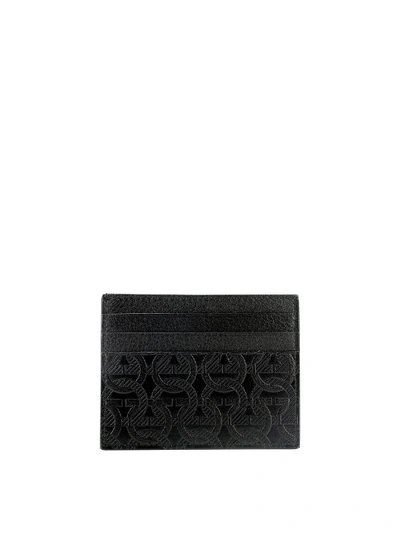 Ferragamo Embossed Leather Card Holder In Black