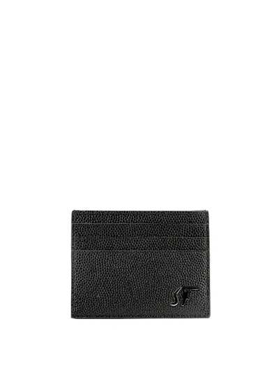 Ferragamo Hammered Leather Card Holder In Black