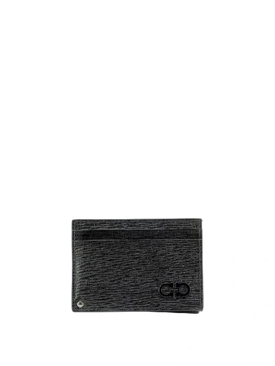 Ferragamo Gancini Leather Card Holder In Black