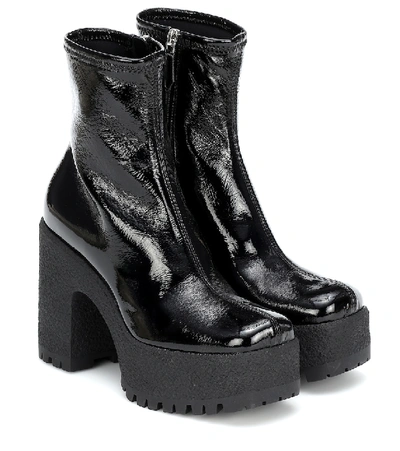 Miu Miu Faux Leather Platform Ankle Boots In Black