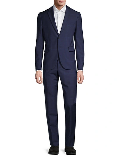 Versace Modern-fit Checker Wool & Mohair Suit In Blue