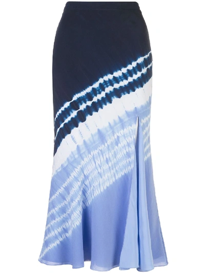 Altuzarra Sachiko Tie-dyed Silk Crepe De Chine Midi Skirt In Blue