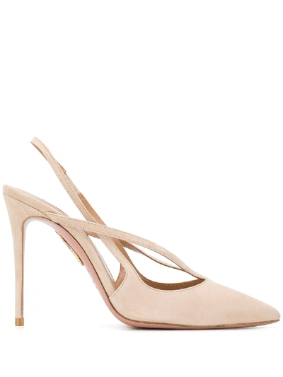 Aquazzura Soul 105 Camel Slingback Suede Pumps In Neutrals