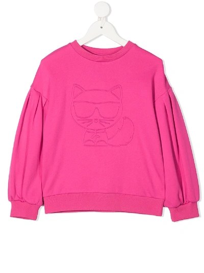 Karl Lagerfeld Kids' Choupette Embossed Cotton Sweatshirt In Pink