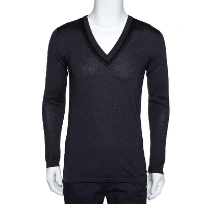 Pre-owned Dior Homme Charcoal Grey Silk & Wool Blend V Neck Sweater Xs