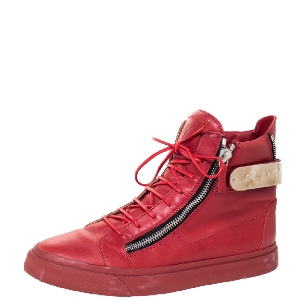 Pre-Owned Giuseppe Zanotti Red Leather London High Top Sneakers Size 44 ...