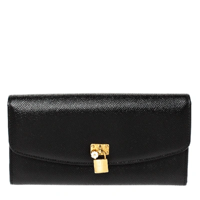 Pre-owned Dolce & Gabbana Black Leather Padlock Continental Wallet