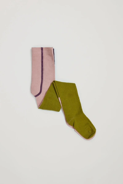 Cos Kids' Colour-block Cotton Tights In Green