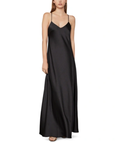 Bcbgmaxazria Open-back Satin Slip Dress In Black